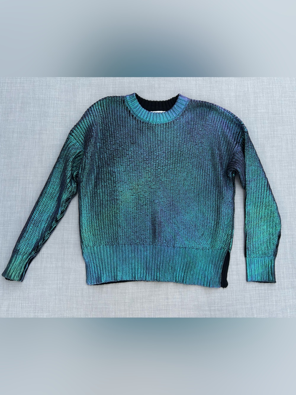Beach Riot x Revolve Callie Metallic Sweater in Galaxy Shine Iridescent Blue XS - Picture 2 of 15